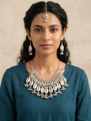 Cowrie Shell Necklace Earrings Tikka f1395