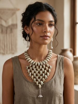 Sea Shell Bead Bib Statement Necklace f1677