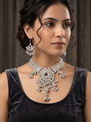 Sterling Silver Plated Metal Bead Mirror Necklace Earring f1465