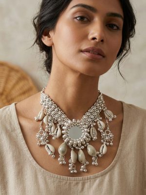 Silver Plated Handmade Beaded Mirror Necklace f1422