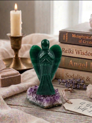 Green Jade Crystal Angel Gemstone Carved Figurine Feng Shui Healing Reiki Craft