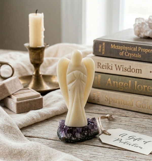 Charming Carved Angel I Vory Agate Sandstone Figurine Healing Reiki Feng Shui Craft 2 inches