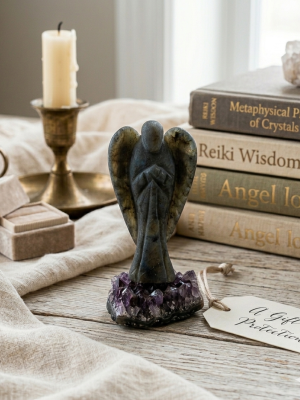 2 Inch Natural Labradorite Large Angel Gemstone Carved Figurine Feng Shui Healing Reiki Craft Gift