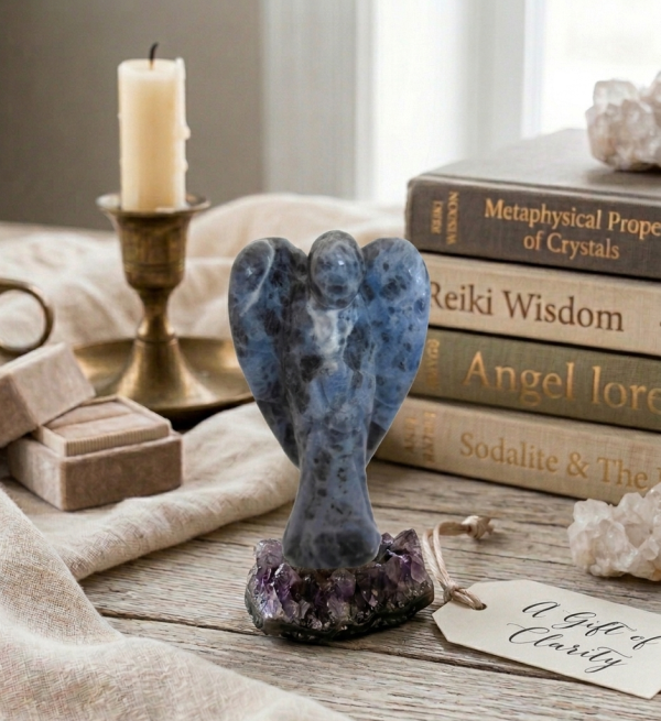 Angel Shape Crystal Sodalite Reiki Energy Stone Mascot Statue Home Decoration Craft Gift