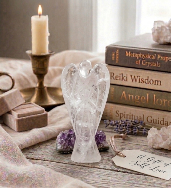 Natural Carved Gem Stone Peace Pocket Guardian Angel Figurines Healing Crystal Statue