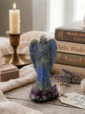 Natural Lapis Lazuli Crystal Angel Hand Carved Crystal Angel Wing Figurine Healing Gift 2"