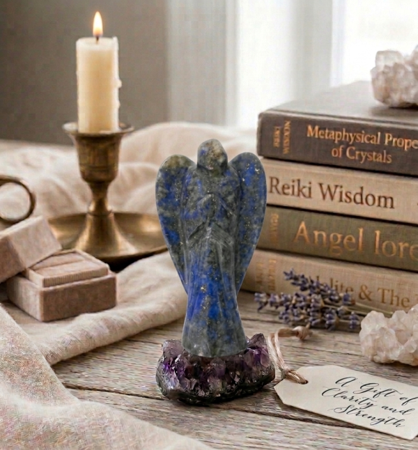 Natural Lapis Lazuli Natural Lapis Lazuli Crystal Angel Hand Carved Crystal Angel Wing Figurine Healing Gift 2"
