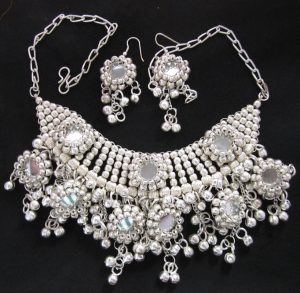 f1399 Handmade Mirror Statement Necklace Collar Kuchi Banjara Boho Hippy Rave Jewelry f1399