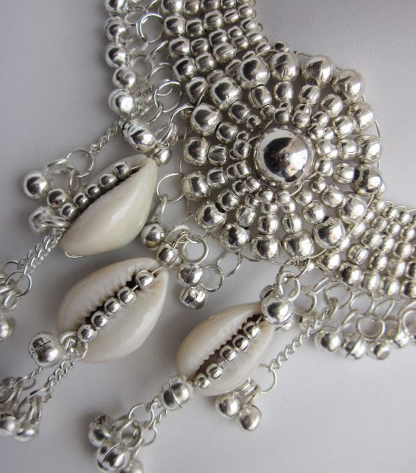 Beaded Choker Collar , Cowrie Shell Choker , Tribal Necklace Choker Jewelry set , silver plate metal beads , Kuchi Gypsy Banjara Boho Choker f1463