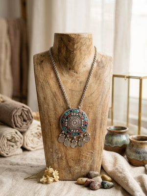Vintage Chain Pendant Long Statement Afghan Necklace Fashion Jewelry Boho Kuchi
