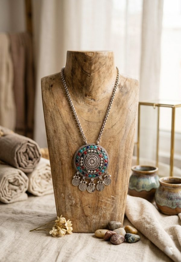 Vintage Chain Pendant Long Statement Afghan Necklace Fashion Jewelry Boho Kuchi