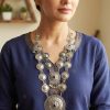 f1690 Silver Oxidized Belly Dance Bib Long Womens Party Dance Festival Jewelry
