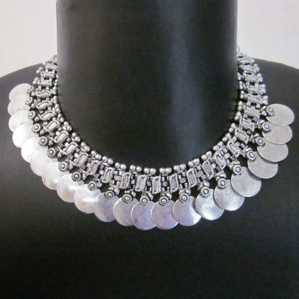 nk425_1 Coin Necklace Choker Vintage Boho Kuchi Gypsy Statement Fashion Jewelry Gift