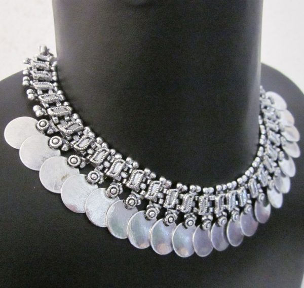 nk425_2 Coin Necklace Choker Vintage Boho Kuchi Gypsy Statement Fashion Jewelry Gift