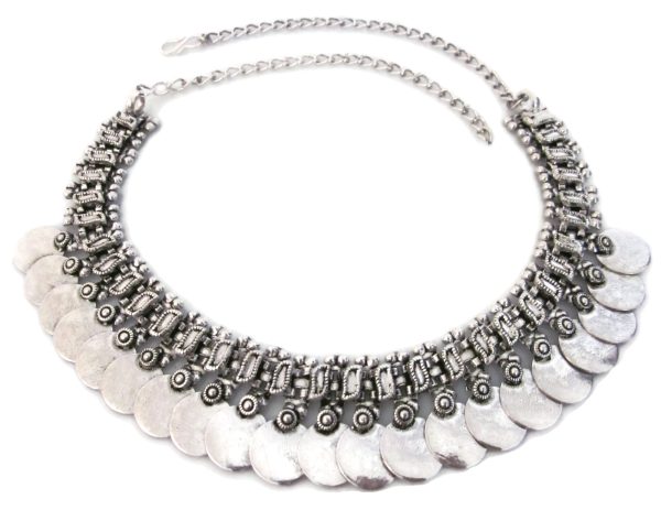 nk425_7 Coin Necklace Choker Vintage Boho Kuchi Gypsy Statement Fashion Jewelry Gift