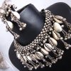 Vintage Silver Metal Beaded Sea Shell Necklace Choker nk5