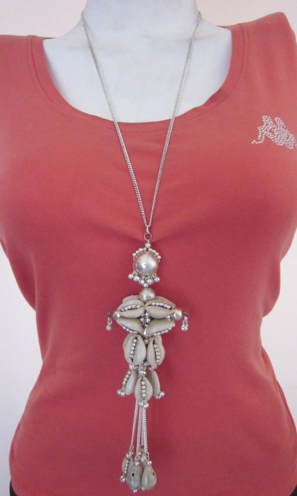 w485 Chain Long Sweater Necklace Cowrie Shell w485