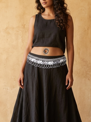 Antique Silver Oxidized Plated Belly Garba Coin and Chain Belt bt630