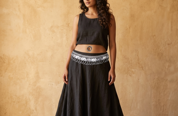 Antique Silver Oxidized Plated Belly Garba Coin and Chain Belt bt630
