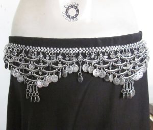 Silver Oxidized Metal Multi Coin Belly Waist Chain for Women b179