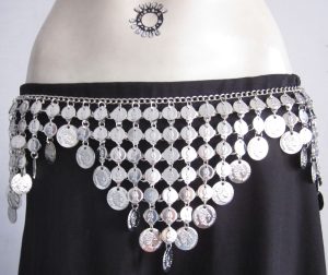 Kandora Silver Plated Oxidized Belly Dance Coin and Chain Belt bt475