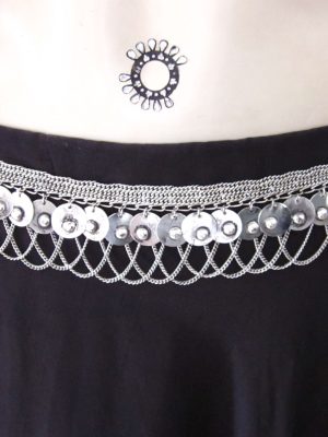 Antique Silver Oxidized Plated Belly Garba Coin and Chain Belt bt630