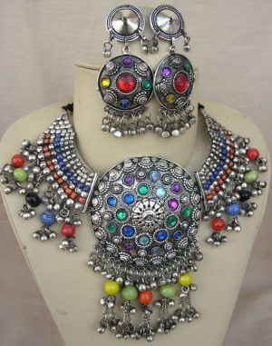 f1035 Multi color Stone Choker Necklace f1035