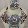 Multi color Stone Choker Necklace f1037