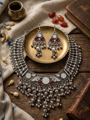 Oxidized Silver Plated Classic Style Navratri Necklace f1189