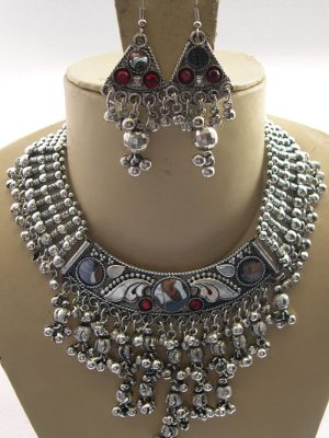 Oxidized Silver Plated Classic Style Navratri Necklace f1189