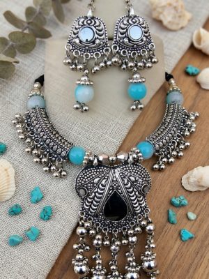 f1308 Silver Plated Navratri Dance Gift Necklace f1308