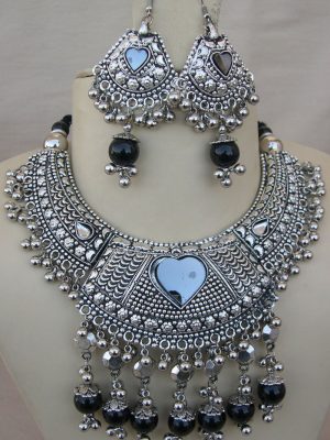 Women's Silver Oxidized Traditional Ethnic Alloy Jewellery Necklace Set f1310