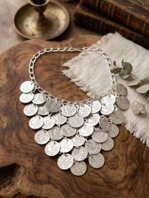 silver plated coin jewelry Bollywood coin chain necklace festival set f1443