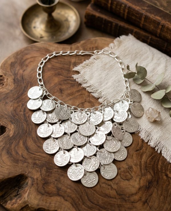 f1443 silver plated coin jewelry Bollywood coin chain necklace festival set f1443
