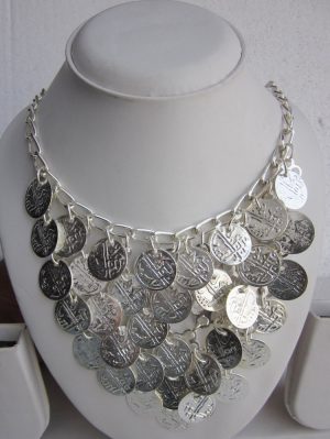 silver plated coin jewelry Bollywood coin chain necklace festival set f1443