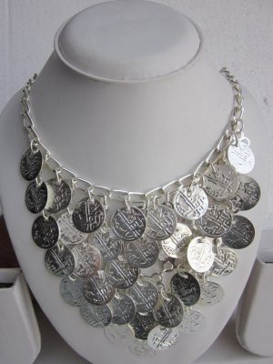 silver plated coin jewelry Bollywood coin chain necklace festival set f1443