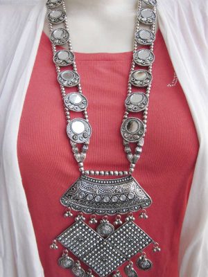 Oxidized Silver Plated Classic Style Navratri Necklace Jewellery Set with Earrings for Women/Girls f1473