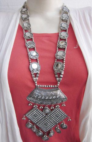f1473 Oxidized Silver Plated Classic Style Navratri Necklace Jewellery Set with Earrings for Women/Girls f1473