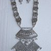 Oxidized Silver Plated Classic Style Navratri Necklace Jewellery Set with Earrings for Women/Girls f1473