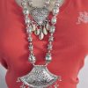 f1480_5 Tribal Designer Oxidised German Silver Plated Navratri Garba Necklace Set with Matching Earring for Girls & Women f1480