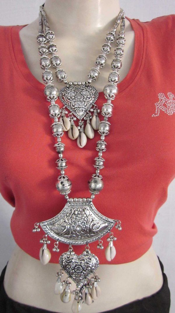 f1480_5 Tribal Designer Oxidised German Silver Plated Navratri Garba Necklace Set with Matching Earring for Girls & Women f1480