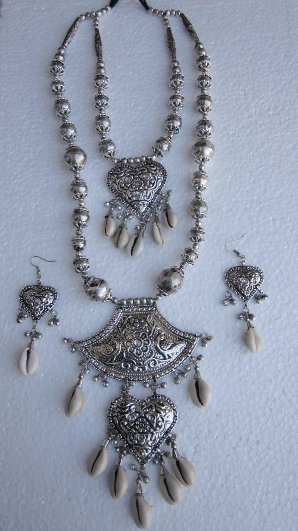 f1480_7 Tribal Designer Oxidised German Silver Plated Navratri Garba Necklace Set with Matching Earring for Girls & Women f1480