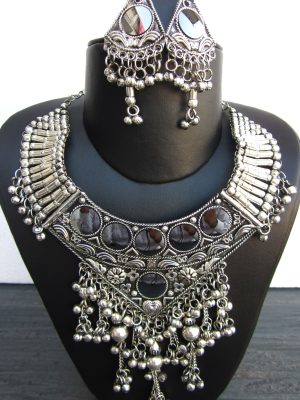 Garba Navratri Jewellery Sets for Women German Silver Oxidised Afghani Bohemian Necklace Set for Women and Girls f1594