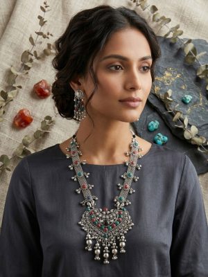 Tribal Silver Oxidized Wedding Necklace Pretty Fashion jewelry f1654