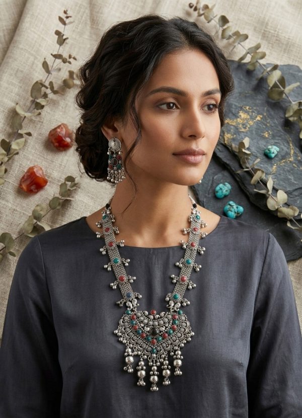 Tribal Silver Oxidized Wedding Necklace Pretty Fashion jewelry f1654