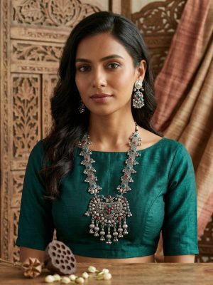 f1657 Women Antique German Silver Oxidised Plated Tribal Jewellery Necklace Earring Set for Women & Girls f1657