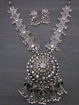 Fashion Latest Oxidised Silver Antique Necklace Jewellery Set for Women f1669