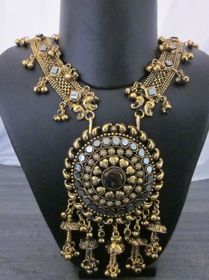 f1670_6 Garba Navratri Jewellery Sets for Women Golden Oxidised Afghani Bohemian Necklace Set Girl f1670