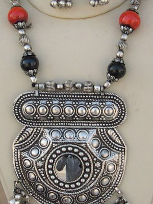 Oxidized Silver Plated Classic Style Navratri Necklace Jewellery Set with Earrings for Women / Girls f227