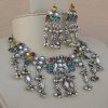 Jewellery Oxidised German Silver Traditional Chocker Necklace Set for Women & Girls Silver f326